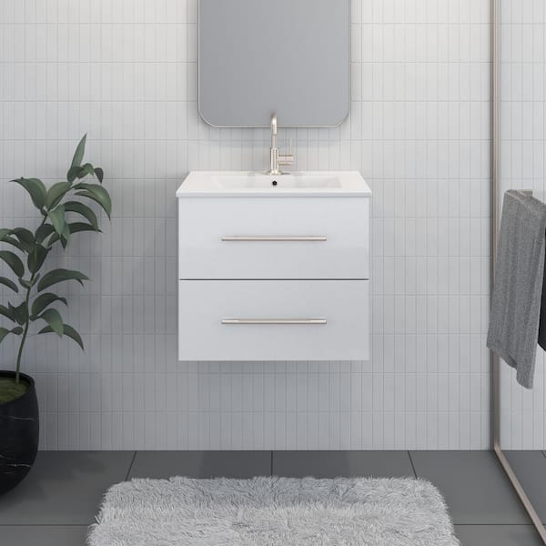 VOLPA USA AMERICAN CRAFTED VANITIES Napa 24 in. W x 18 in. D Floating Bath Vanity in Glossy White with Ceramic Vanity Top in White with White Basin