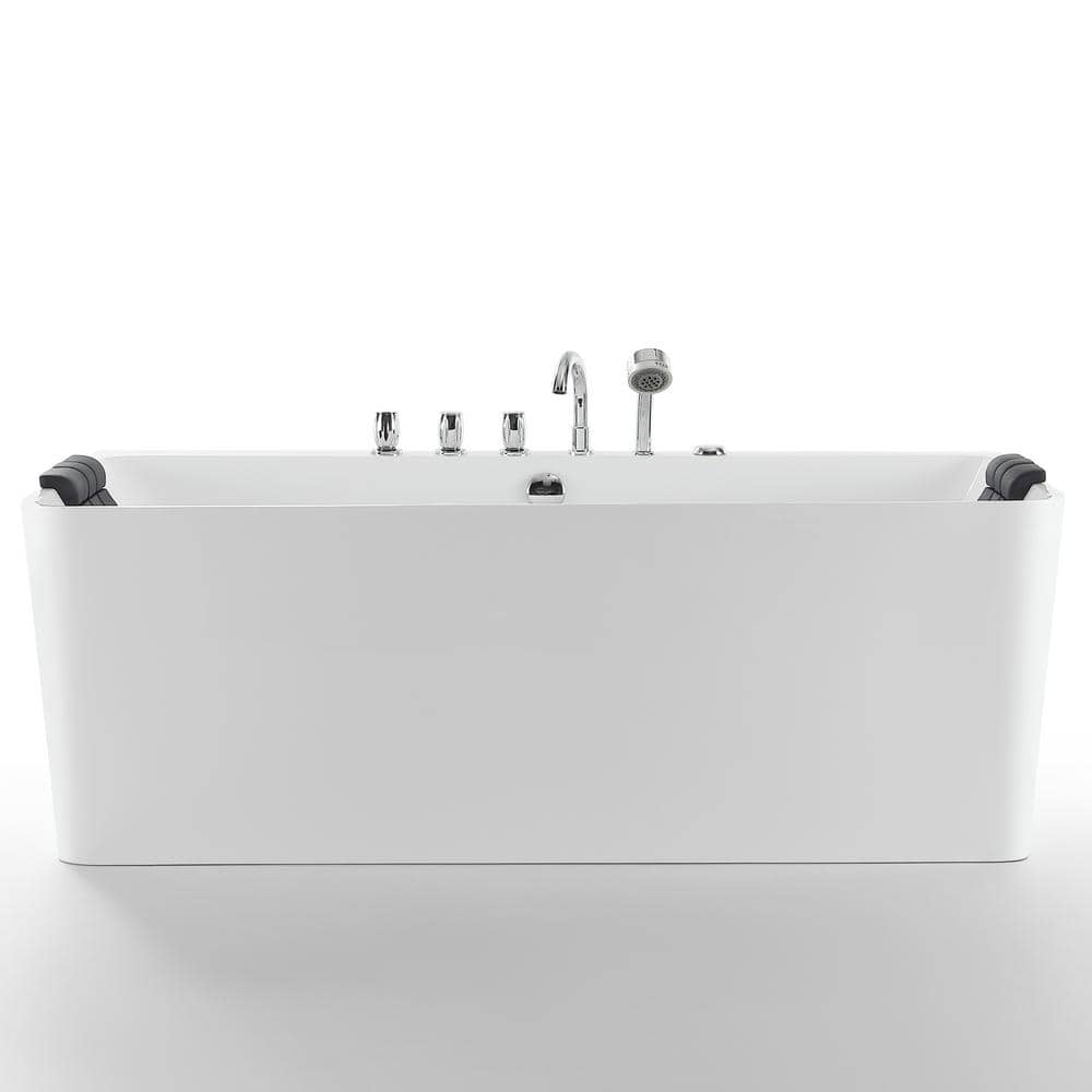 67'' White Freestanding Acrylic Whirlpool Bathtub with Faucet