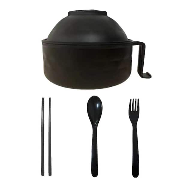 Microwave ramen bowl set black wheat fiber with phone holder strainer handle instant noodle cooker kitchen