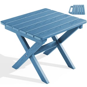 16.73 in. x 17.91 in. x 14.37 in. Blue Rectangular High Density Plastic Portable Small Outdoor Table Weather Resistant