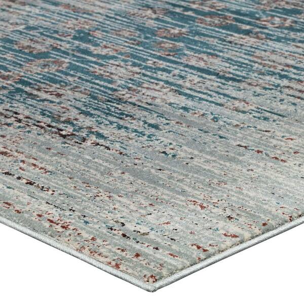 Hesper 8ft. x 10ft. in Teal Beige and Brown Distressed Contemporary Floral Lattice Area Rug