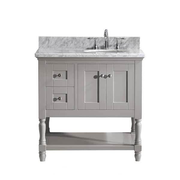 Virtu USA Julianna 36 in. W Bath Vanity in Gray with Marble Vanity Top in White with Round Basin