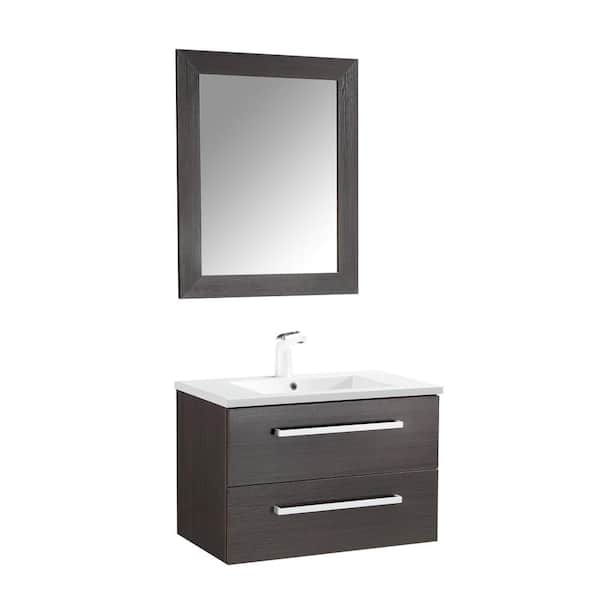 ANZZI Conques 30 in. W x 20 in. H Bath Vanity in Rich Brown with Ceramic Vanity Top in White with White Basin and Mirror