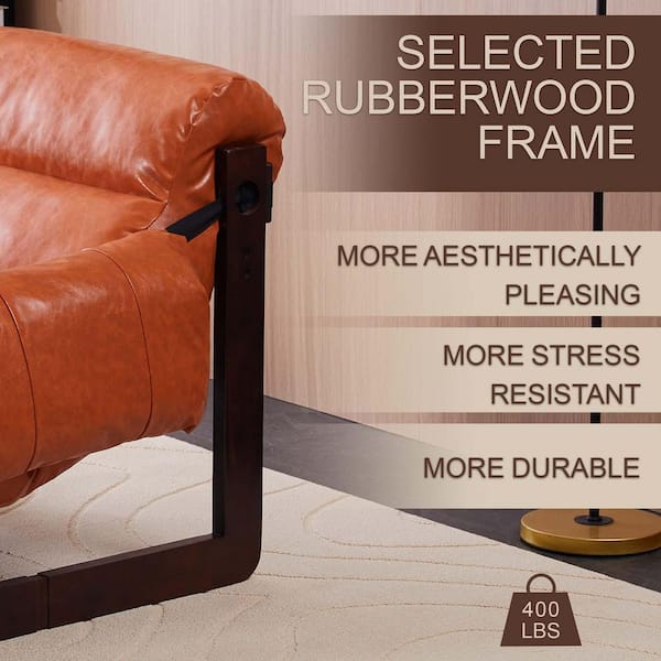 Retro Orange Oil Waxed Leather Accent Arm Chair Vintage Recliner
