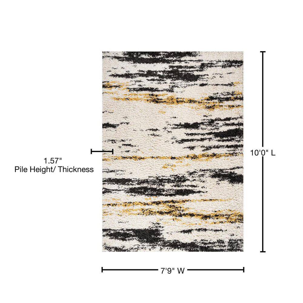 Nova 8' x 10' Black and Beige Abstract Shag Rug