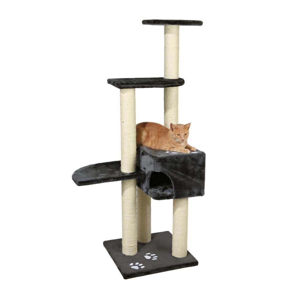 Dark Gray Sisal 56" Cat Tree with Condo and Platforms