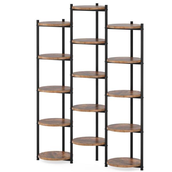 Byblight Eulas 71 In Rustic Brown Wood, Mabie Large Etagere Bookcase