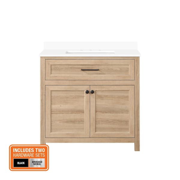 Hanna 36 in. Single Sink Weathered Tan Bath Vanity with White Engineered Stone Top (Assembled)