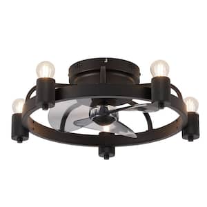 20 in. Blade Span 12 in. Indoor 5-Lights Black Flush Mount Ceiling Fan with Remote Control