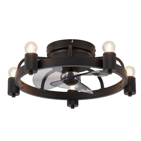 HINNIXY 20 in. Indoor Matte Black Flush Mount Ceiling Fan with Light Kit and Remote Control