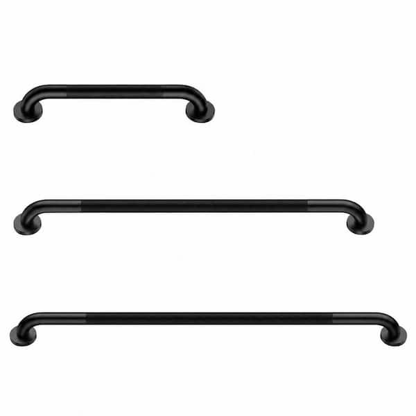 3-Pack Commercial Bathroom Grab Bars, 18, 36, 42 in. Stainless Steel Handicap Balance Bars, 1.25 in. Dia, Black