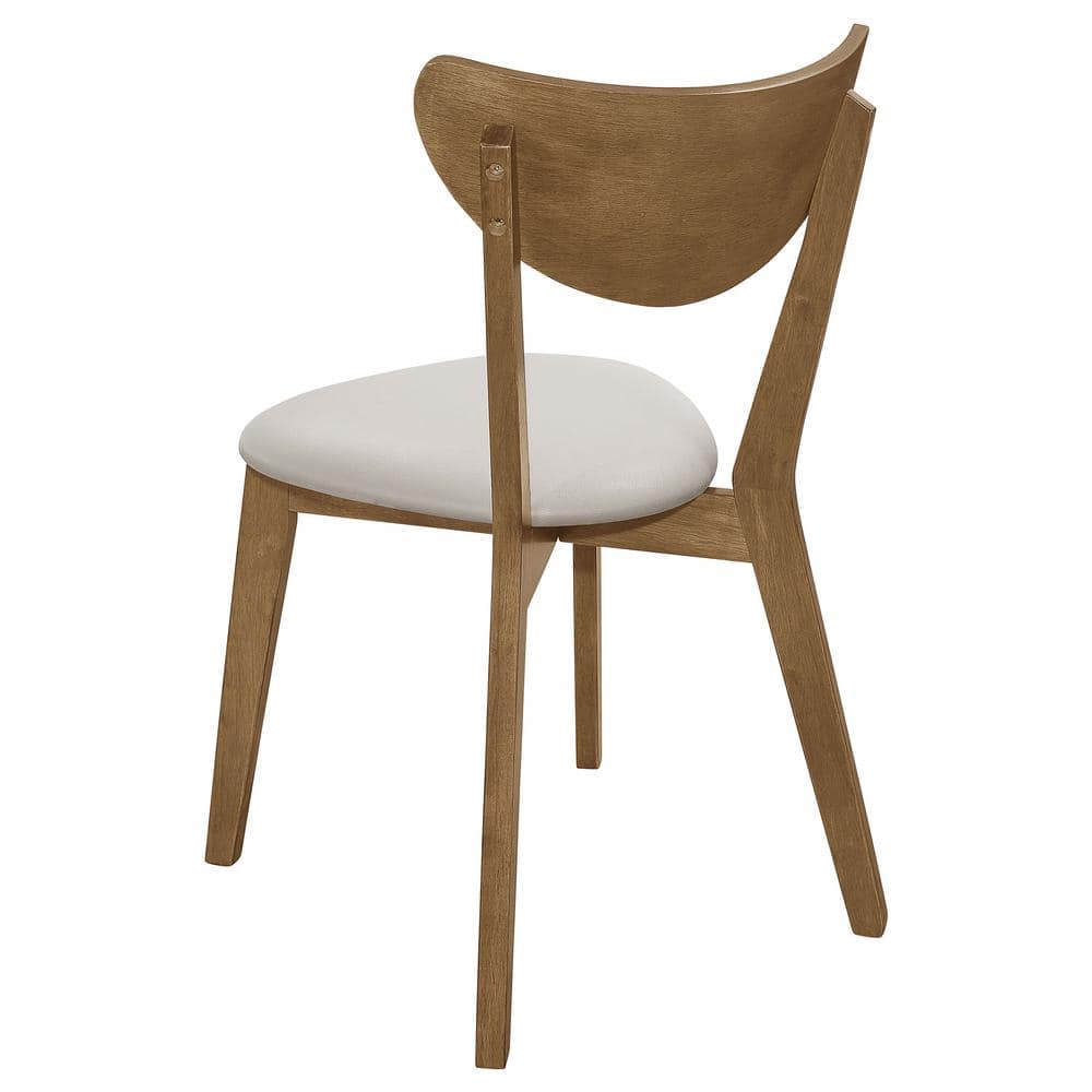 Beige Faux Leather Parsons Side Chair with Wood Accents
