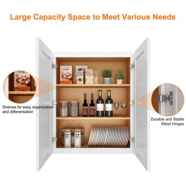 HOMEIBRO Newport Shaker White Ready to Assemble Wall Cabinet with 2-Doors 2-Shelves (33 in. W x 36 in. H x 12 in. D)