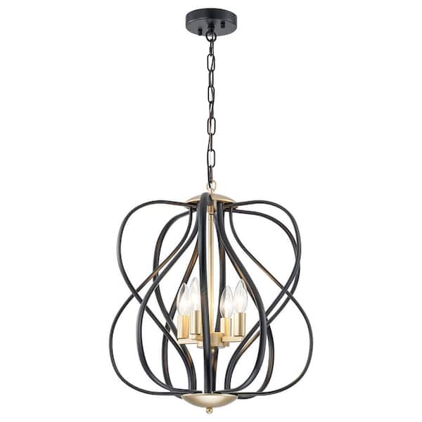 Rennnsan Voorhies 4-Light Mid-Century Modern Black and Gold Linear Geometric Pendant Light