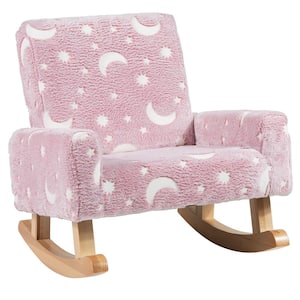 Pink Fabric Kids Rocking Chair Upholstered Flannel Children Rocker with Comfy Backrest