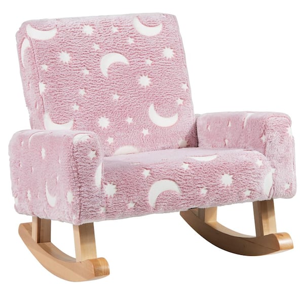 Costway Pink Fabric Kids Rocking Chair Upholstered Flannel Children Rocker with Comfy Backrest