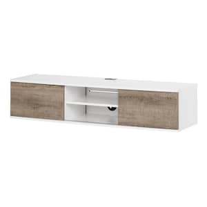 Agora Pure White and Weathered Oak 56 in. Wide Wall Mounted Media Console