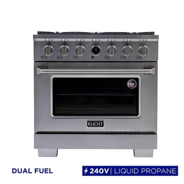36 in. 5.2 cu. ft. 6-Burners Dual Fuel Range for Propane Gas in Stainless Steel with Horus Digital Dial Thermostat