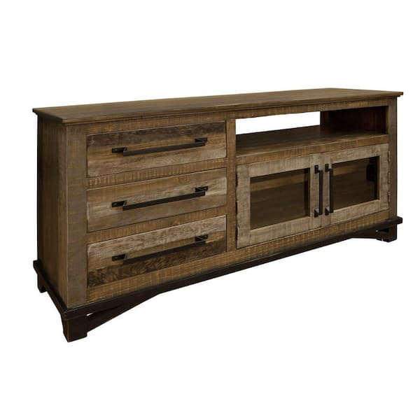 Benjara 61.25 in. Gray, Brown and Black Wood TV Stand Fits TVs up to 70 in. with 3-Drawers