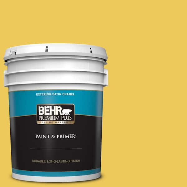 BEHR PREMIUM PLUS 5 gal. #390B-6 Citrus Zest Satin Enamel Exterior Paint & Primer