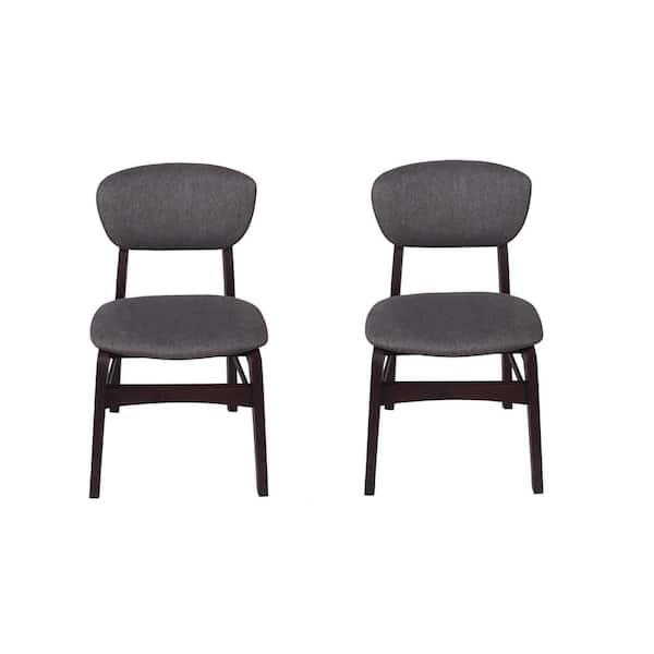 Unbranded LilyB Dark Grey Rubber Wood Fabric Dining Chair with Espresso Leg (Set of 2)