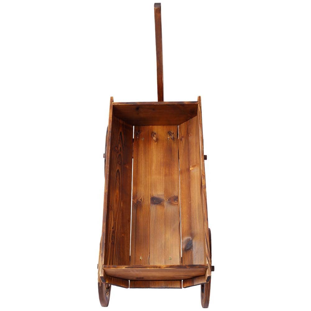 Brown Fir Wood Rectangular Wagon Planter with Wheels