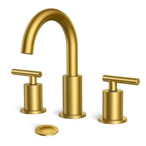 8 in. Widespread Double Handle High-Arc Bathroom Faucet with Metal Pop-up Drain 3-Hole Rust Resist in Gold