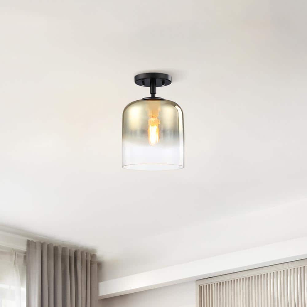 Gastby 8.5 in. 1-Light Matte Black Glam Entryway Semi-Flush Mount with Gold Ombre Glass Shade price history on PriceWatchPro