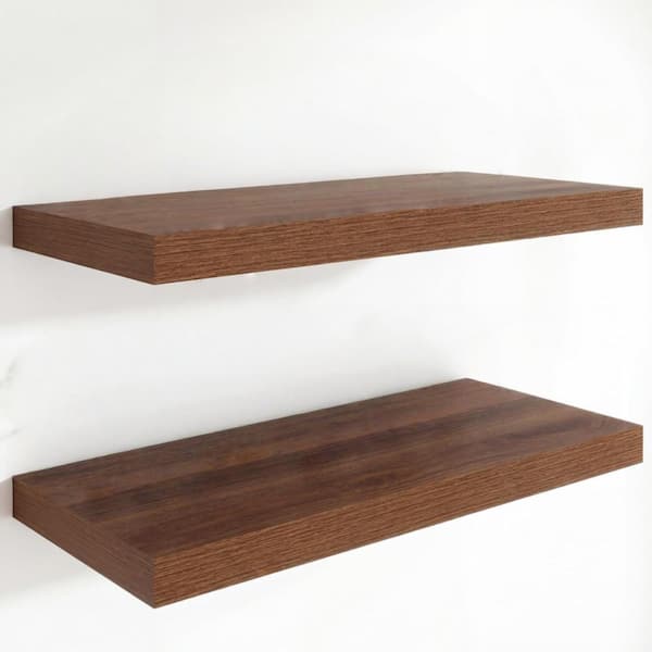 36 in.W x 12 in.D Floating Shelves,Long Wall Shelf,Rustic Wood Wall Shelves,Walnut,2Pack