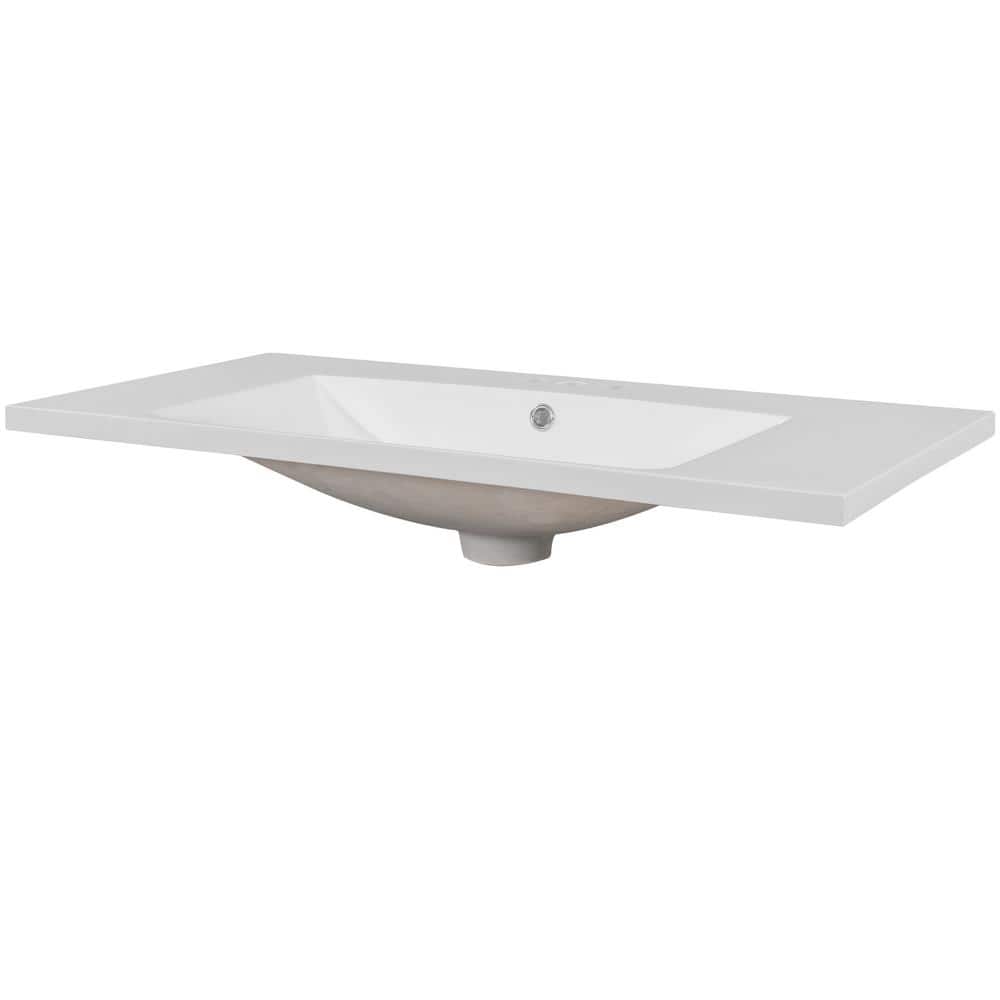 36" White Ceramic Rectangular Undermount Vanity Sink Top