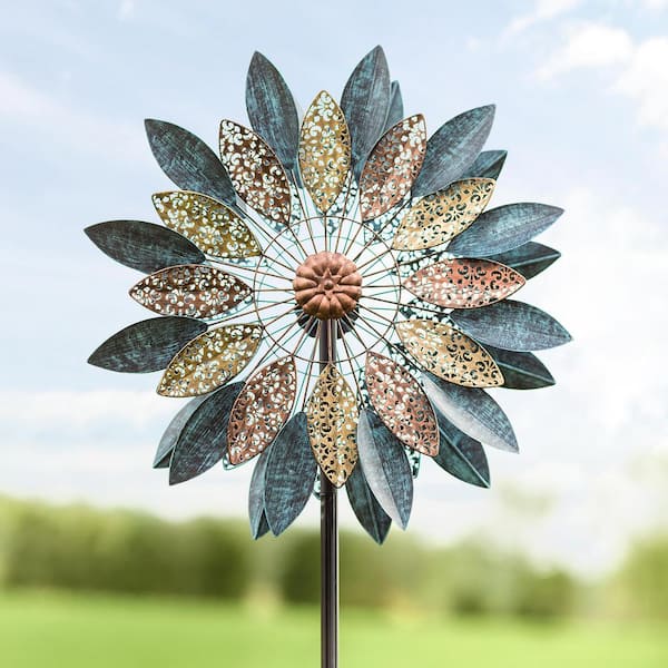 Evergreen Enterprises 75 in. Metal Wind Spinner with Patina-Like Blue