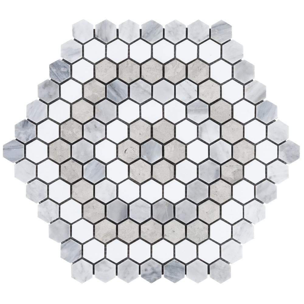 Hyperion Hexagon Polished Marble Mosaic Tile Sheet