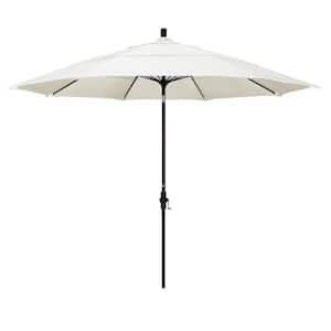11 ft. Bronze Aluminum Market Patio Umbrella with Fiberglass Ribs Collar Tilt Crank Lift in Canvas Sunbrella