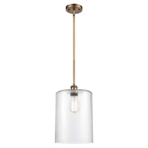 Cobbleskill 1-Light Brushed Brass Shaded Pendant Light with Clear Glass Shade