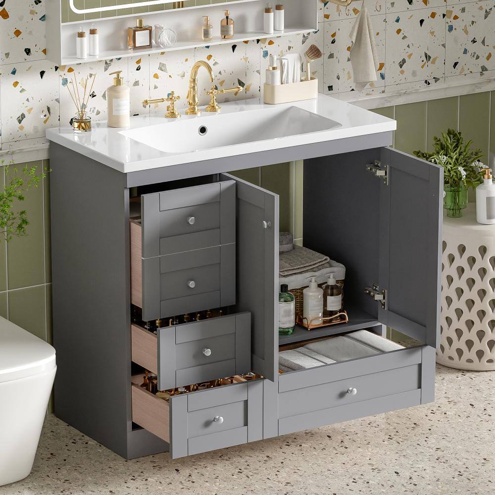 36 in.W x 18 in. D x 34.5 in. H Single Sink Freestanding Gray Bath Vanity with Resin Sink and 4 Soft-close Drawers price history on PriceWatchPro