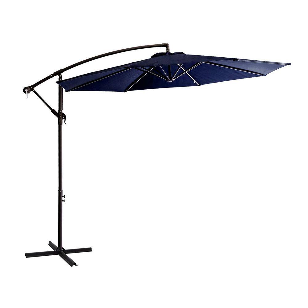 10 ft. Powder Coated Steel Pole Cantilever Tilt Patio Umbrella in Navy Blue