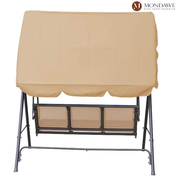 Khaki 3-Person Metal Outdoor Porch Patio Swing Chair Yard Glider Swing Chair with Adjustable Canopy