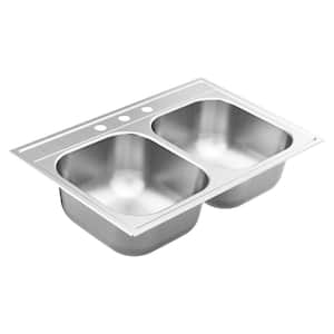 2200 Series Stainless Steel 33 in. 3-Hole Double Bowl Drop-In Kitchen Sink with 8 in. Depth