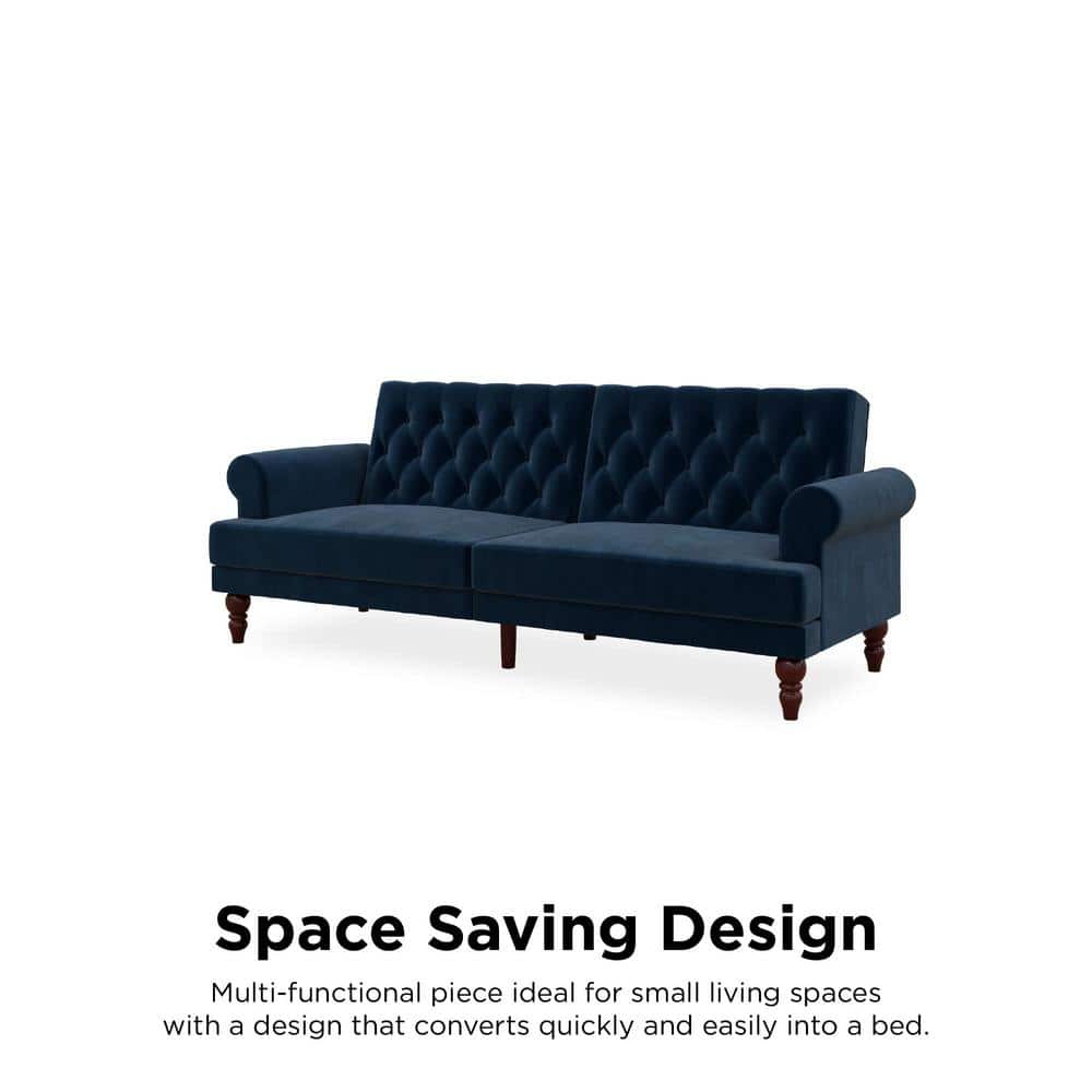 Cassidy Blue Velvet Twin Tufted Convertible Sofa Bed
