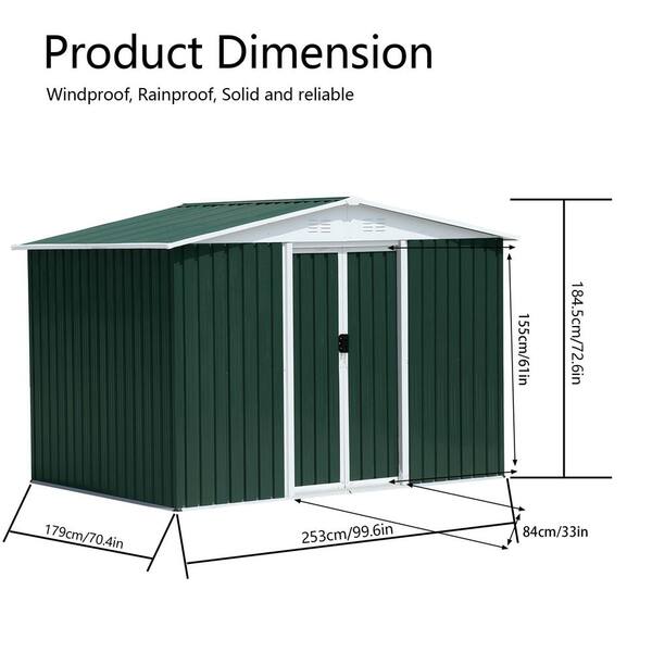 8 ft. W x 6 ft. D Green Outdoor Storage Metal Shed with Double