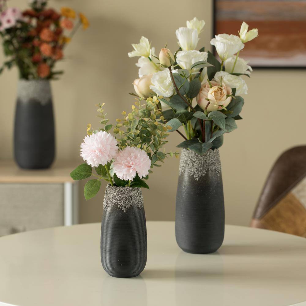 Set of 3 Black Ceramic Vases with Dripping Crystal Design
