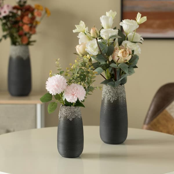 Set Of Colored Vases With Blooming Flowers For Decoration And