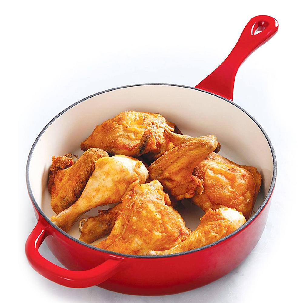 Scarlet Red 12" Enameled Cast Iron Skillet with Dual Handles