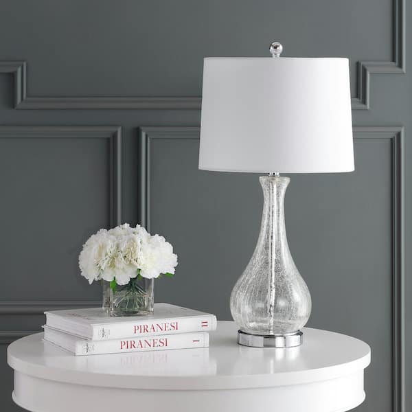 Finnley 27.5 in. Crack Clear Table Lamp with Off-White Shade