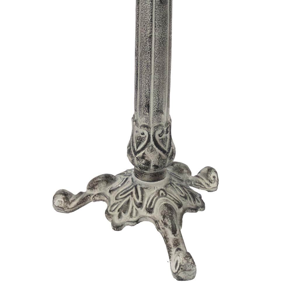 Antique Gray Cast Aluminum Bird Bath with Blossom Motif