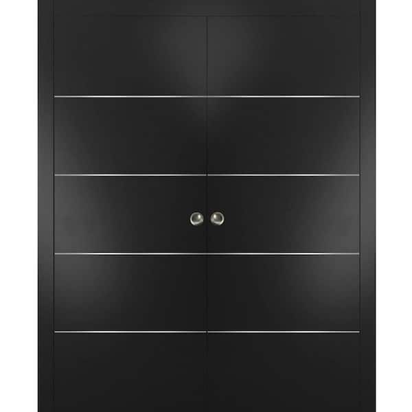 Sartodoors Planum 0020 60 in. x 80 in. Flush Black Finished WoodSliding door with Double Pocket Hardware