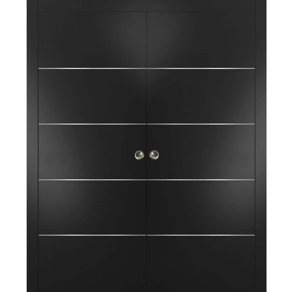 Assemble Required Planum 0020 72 in. x 84 in. Flush Black Finished Wood Sliding Door with Double Pocket Hardware price history on PriceWatchPro