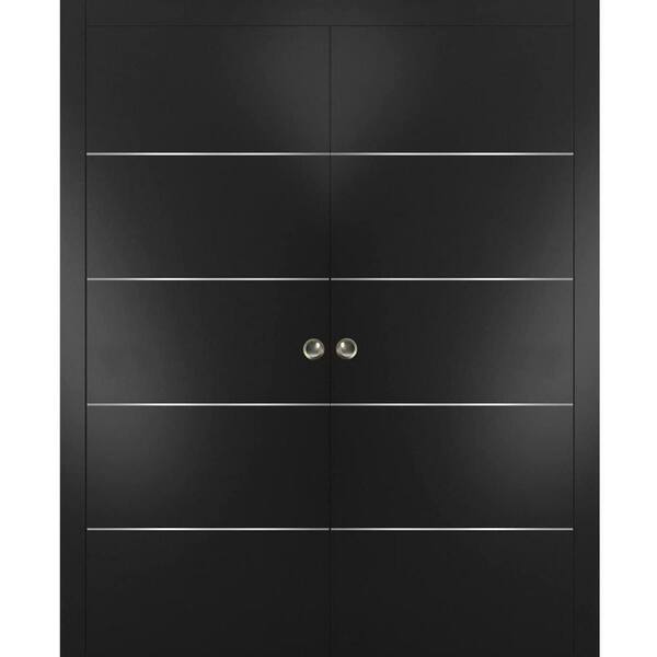 Sartodoors Planum 0020 36 in. x 80 in. Flush Black Finished WoodSliding door with Double Pocket Hardware