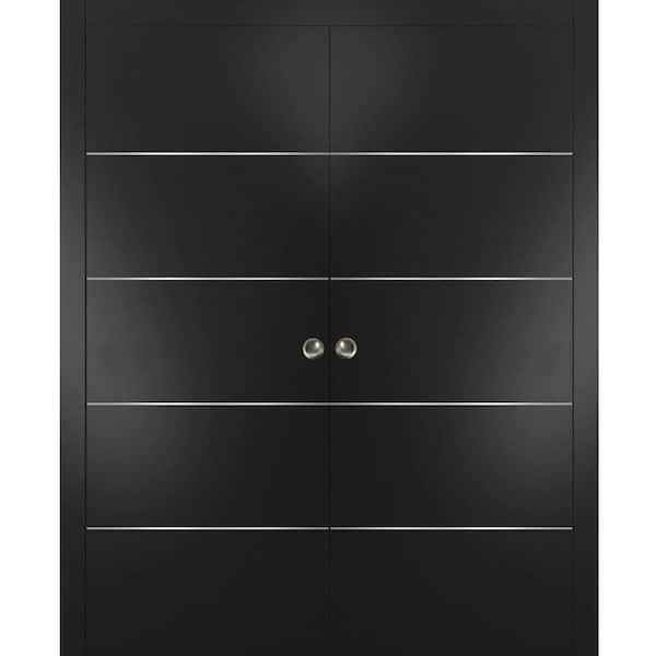 Sartodoors Planum 0020 48 in. x 96 in. Flush Black Finished WoodSliding door with Double Pocket Hardware