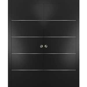 Planum 0020 60 in. x 80 in. Flush Black Finished WoodSliding door with Double Pocket Hardware
